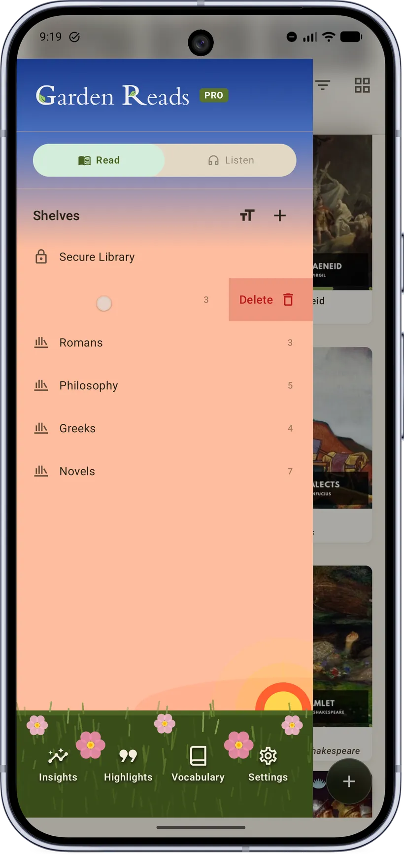 Swipe left to delete