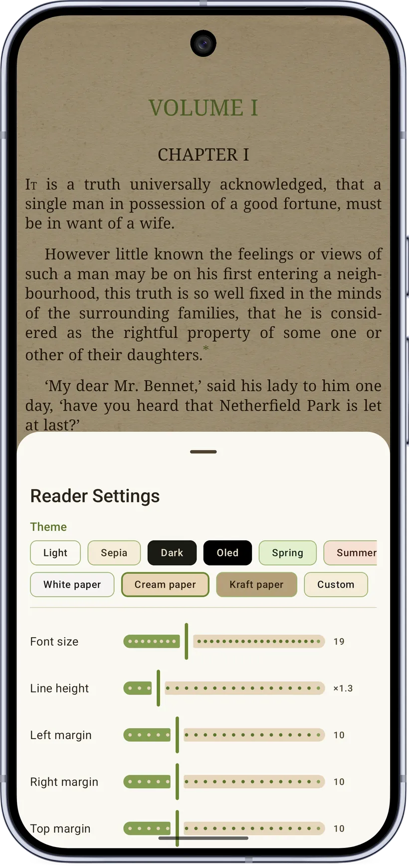 Reader settings — theme
