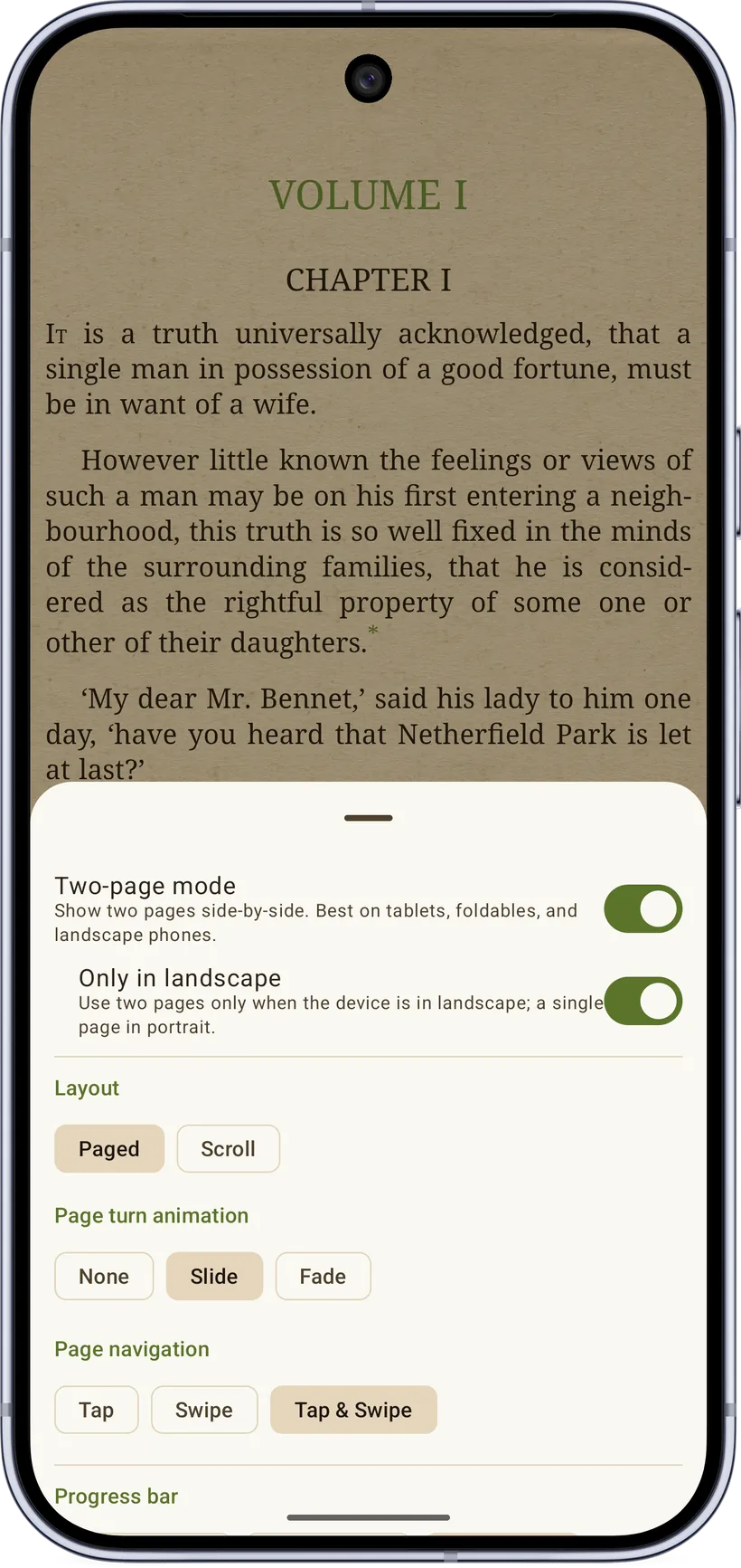 Reader settings — spacing
