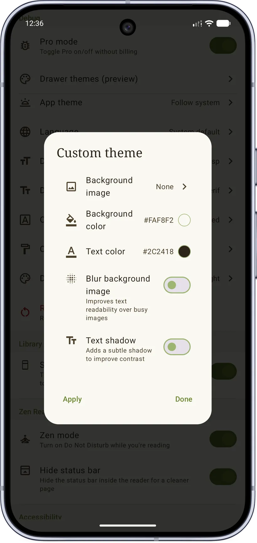 Custom theme editor
