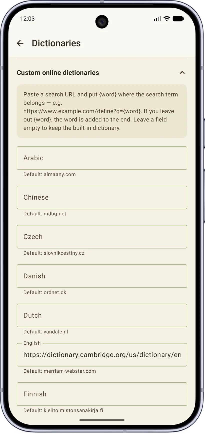 Custom online dictionary